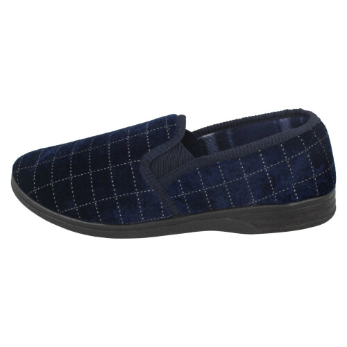 (UK 7, Navy (Blue)) Mens Spot On Check Slippers MS62 1