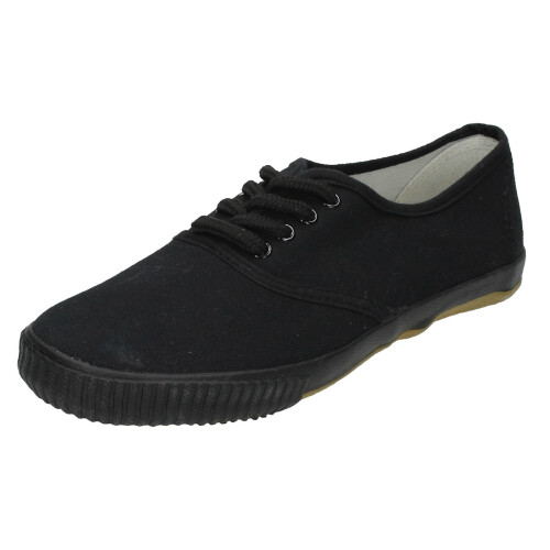 (UK 6, Black) Mens Spot On Flat Casual Plimsolls