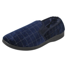 (UK 7, Navy (Blue)) Mens Spot On Check Slippers MS62
