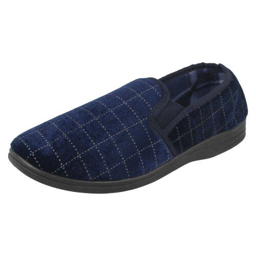 (UK 7, Navy (Blue)) Mens Spot On Check Slippers MS62