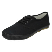 (UK 9, Black) Mens Spot On Flat Casual Plimsolls