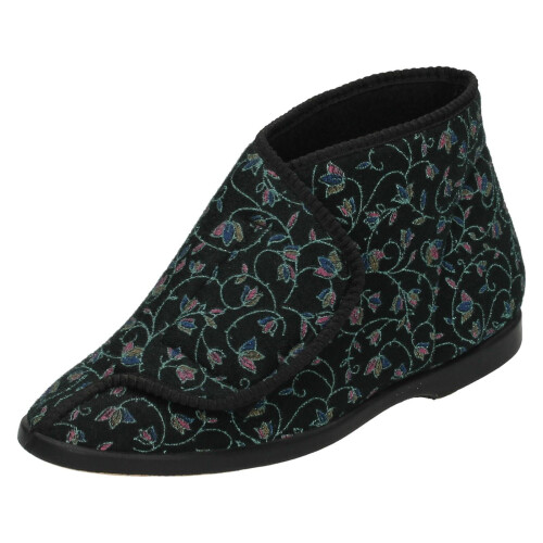 (UK 5, Black) Womens Spot On Velcro Bootee Slippers