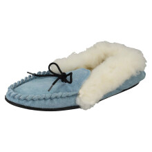 (UK 4, Light Blue (Blue)) Ladies Spot On Slip On Slippers Real Suede Moccasin
