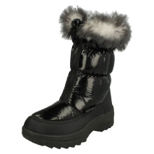 (UK 1 Child, Black) Girls Spot On Fur Lined Snow Boots