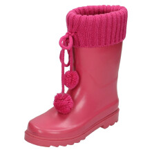 (UK 10 Child, Fuchsia (Pink)) Girls Spot On Knitted Collar Wellington Boots