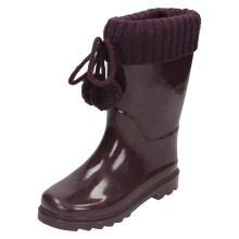 (UK 12 Child, Purple) Girls Spot On Knitted Collar Wellington Boots