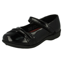 (UK 12 Child, Black) Girls Spot On Side Bow Detail School Shoes