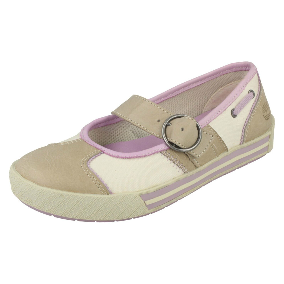 Girls Timberland Casual Leather Pumps 52952 - Beige/Lilac Leather - UK Size 4 - EU Size 37 - US Size 4.5