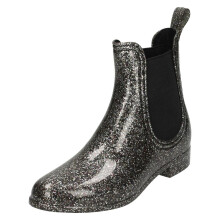 (UK 13 Child, Black Glitter (Black)) Girls Spot On Ankle Wellington Boots