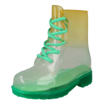 (UK 12 Child, Orange/Green (Green)) Girls Spot On Gradiant Transparent Lace Up Welly Boot