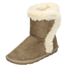 (UK 7 Infant, Taupe (Beige)) Girls Spot On Fur Trim Ankle Boots