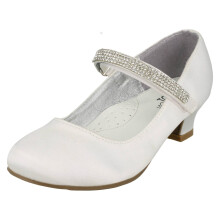 (UK 10 Child, White) Girls Spot On Mid Heel Diamante Strap Shoes