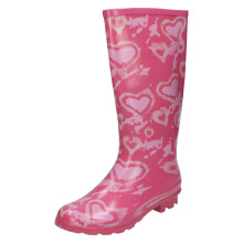 (UK 13 Child, Fuchsia (Pink)) Girls Spot On Heart Design Wellington Boots X1034