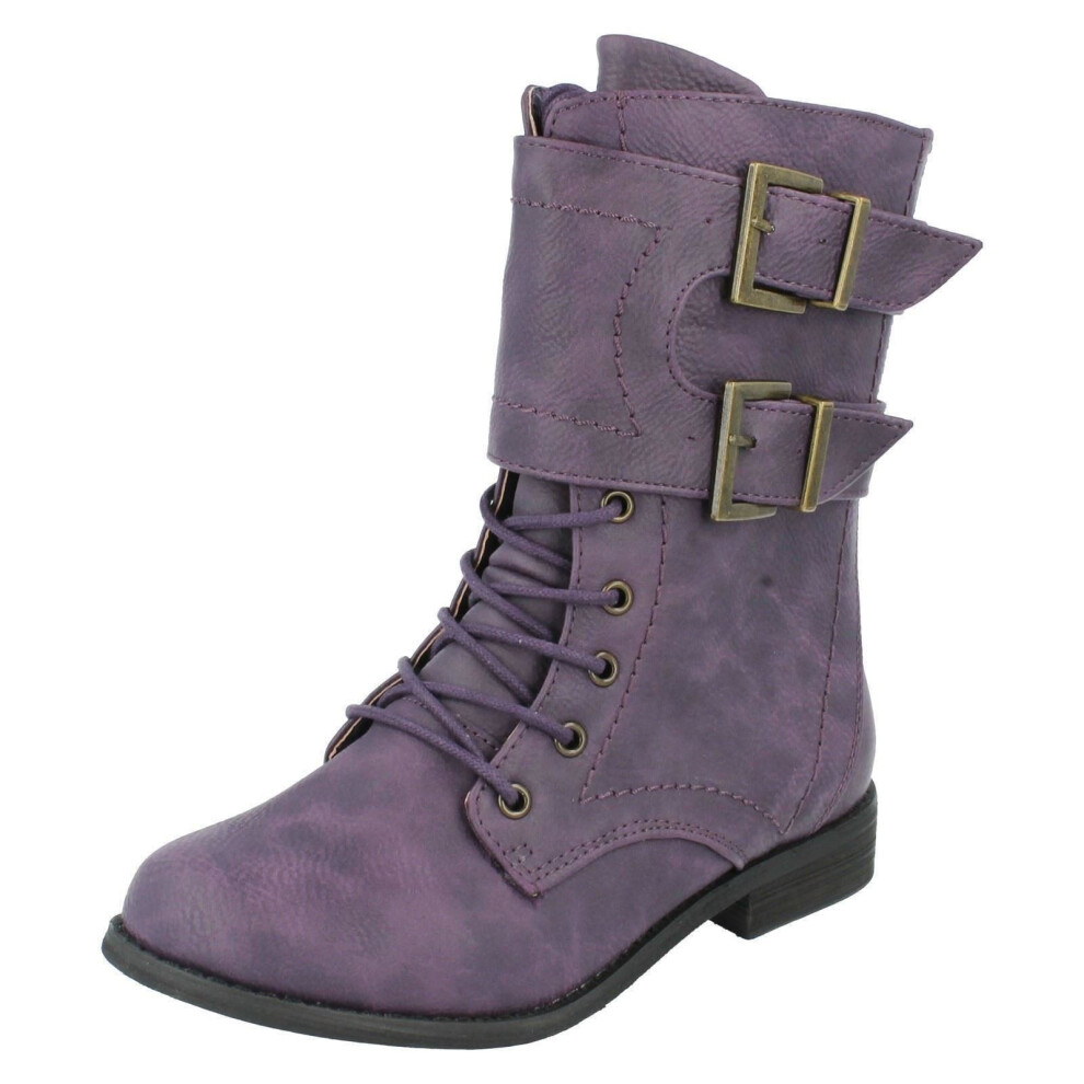 (UK 2 Child, Purple) Girls Spot On Boots With Buckle Design