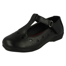 (UK 2 Child, Black) Girls Spot On Heart Detail T-Bar School Shoes