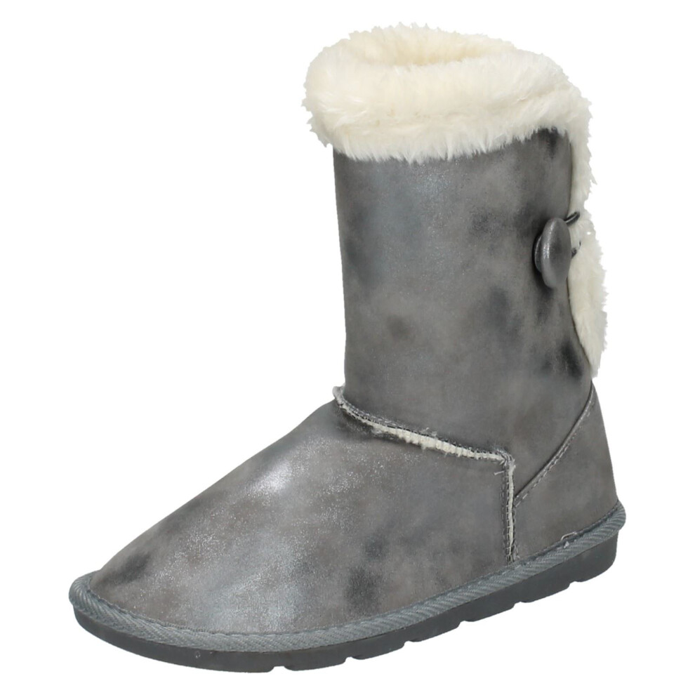 (UK 13 Child, Pewter (Grey)) Girls Spot On Faux Fur Lined Winter Boots
