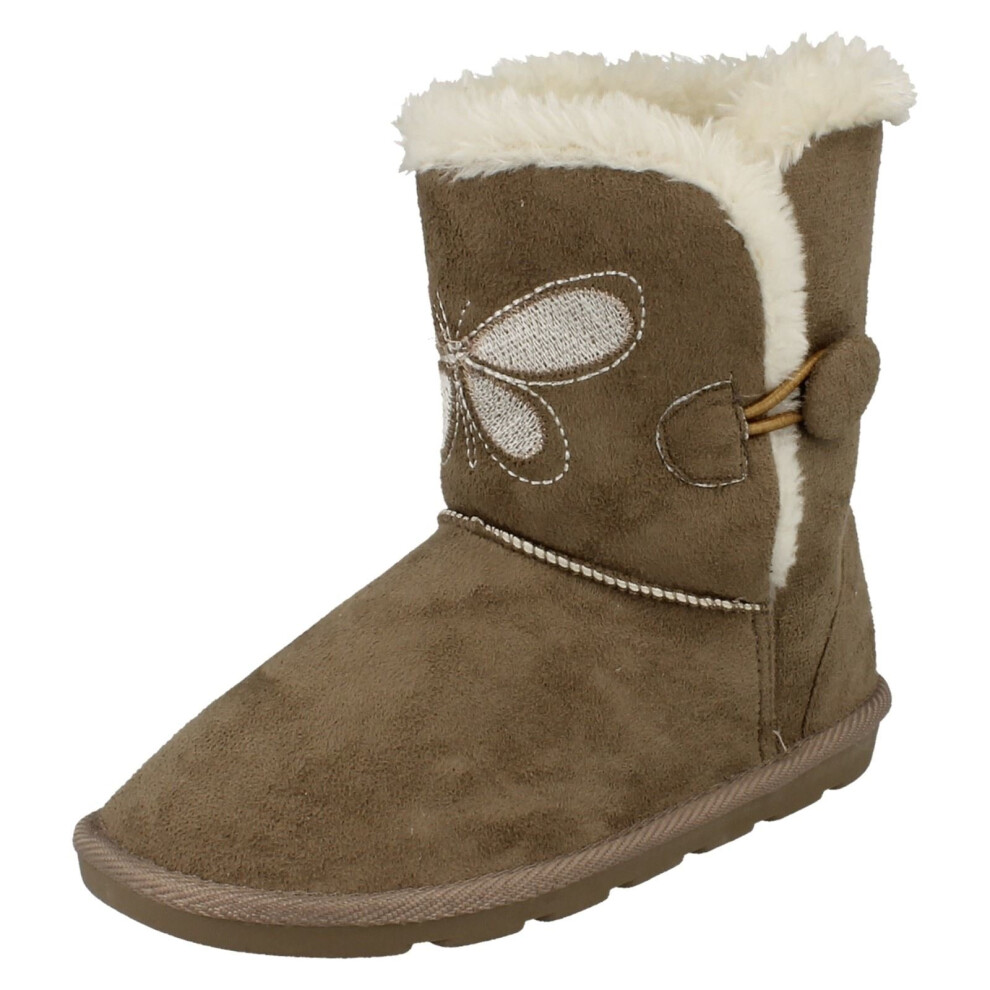 (UK 12 Child, Taupe (Beige)) Girls Spot On Fur Lined Short Boots