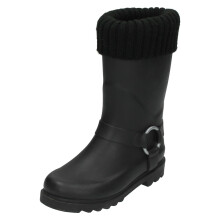 (UK 12 Child, Black) Girls Spot On Ring Strap Wellington Boots