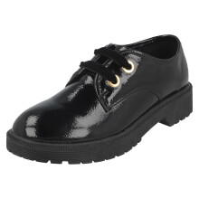(UK 13 Child, Black) Girls Spot On Lace Up Mid Heel Shoes H2542