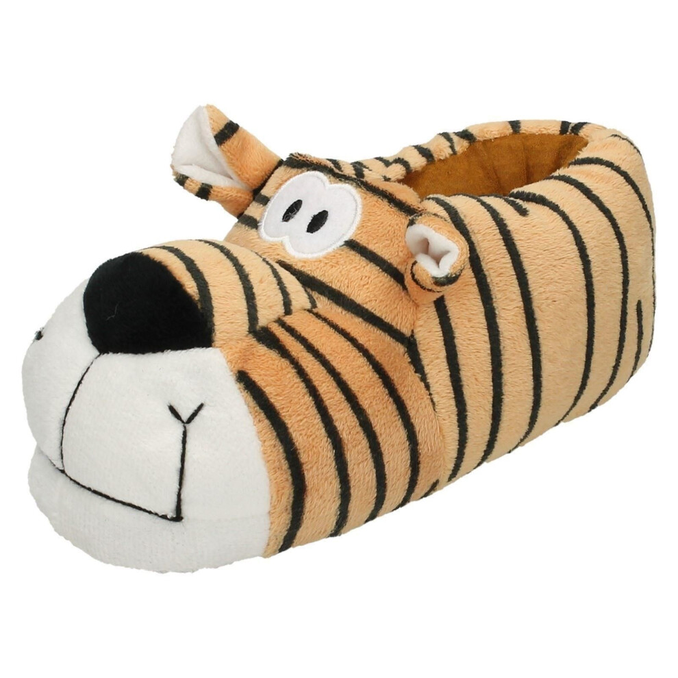 (UK 5-6 Child, Tan (Orange)) Unisex Spot On Flat Novelty Tiger Slippers