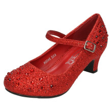 (UK 1 Child, Red) Girls Junior Spot On Sparkly Kitten Heel Party Shoes
