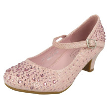 (UK 11 Child, Pink) Girls Junior Spot On Sparkly Kitten Heel Party Shoes
