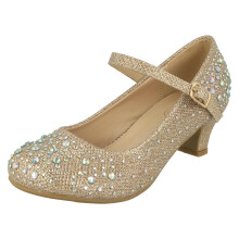 (UK 10 Child, Nude (Beige)) Girls Junior Spot On Sparkly Kitten Heel Party Shoes
