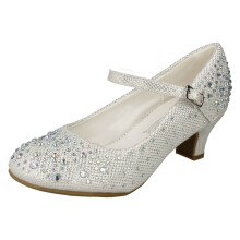 (UK 11 Child, White) Girls Junior Spot On Sparkly Kitten Heel Party Shoes