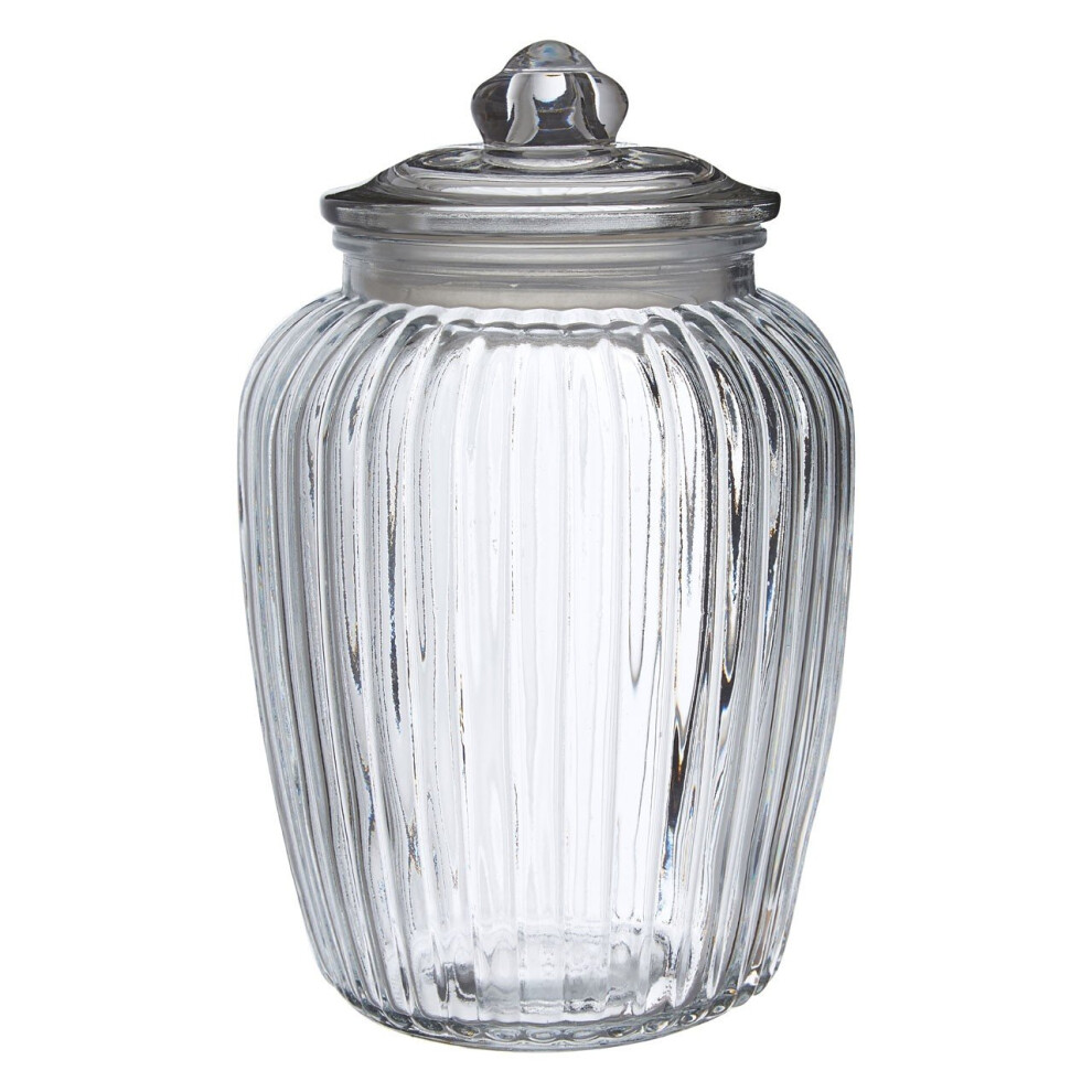 Fluted Design Glass Storage Jar Rounded Knob Lid