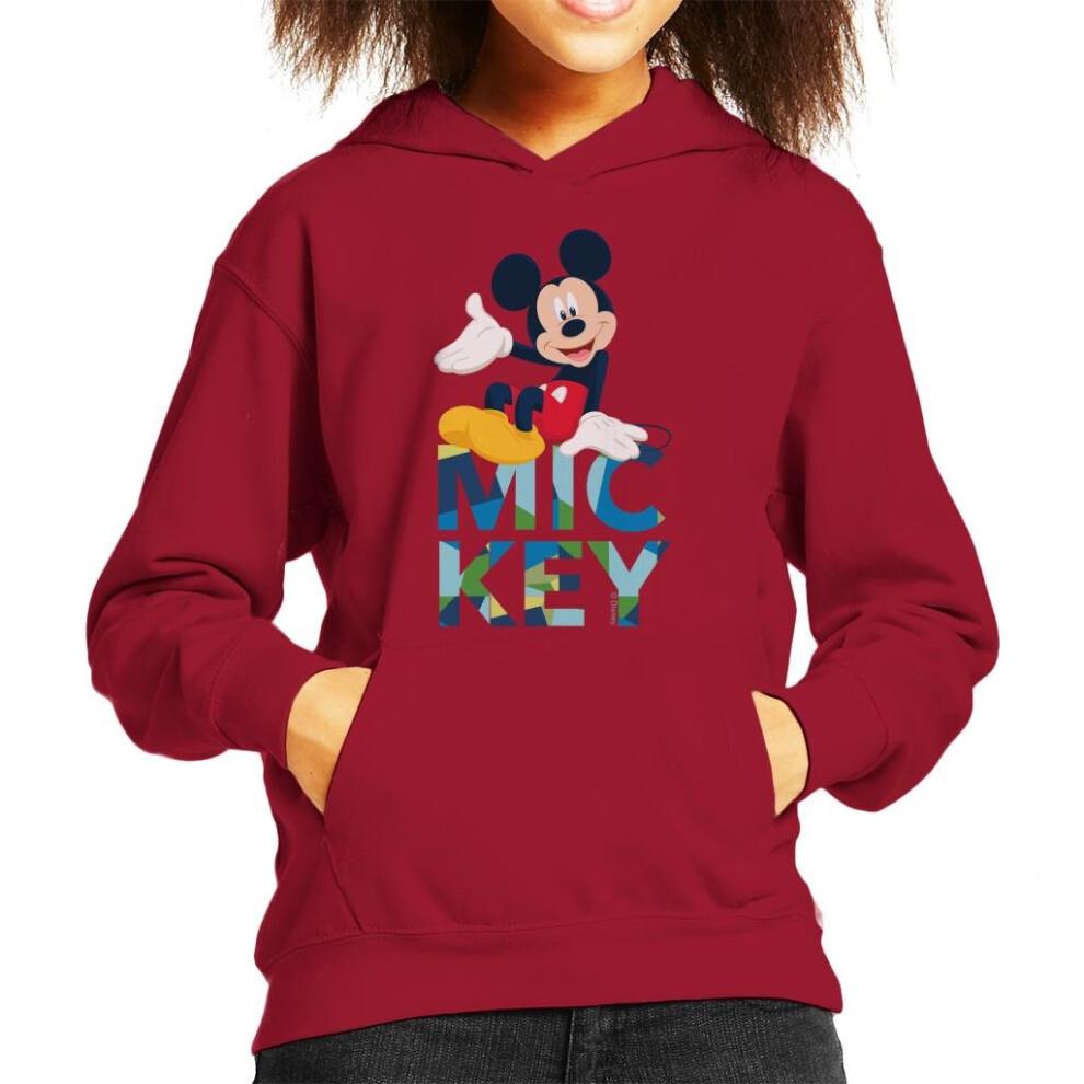 (Small (5-6 yrs), Cherry Red) Disney Mickey Mouse Colour Text Kid's Hooded Sweatshirt