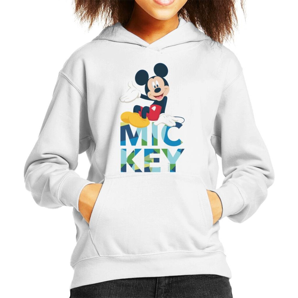 (Large (9-11 yrs), White) Disney Mickey Mouse Colour Text Kid's Hooded Sweatshirt