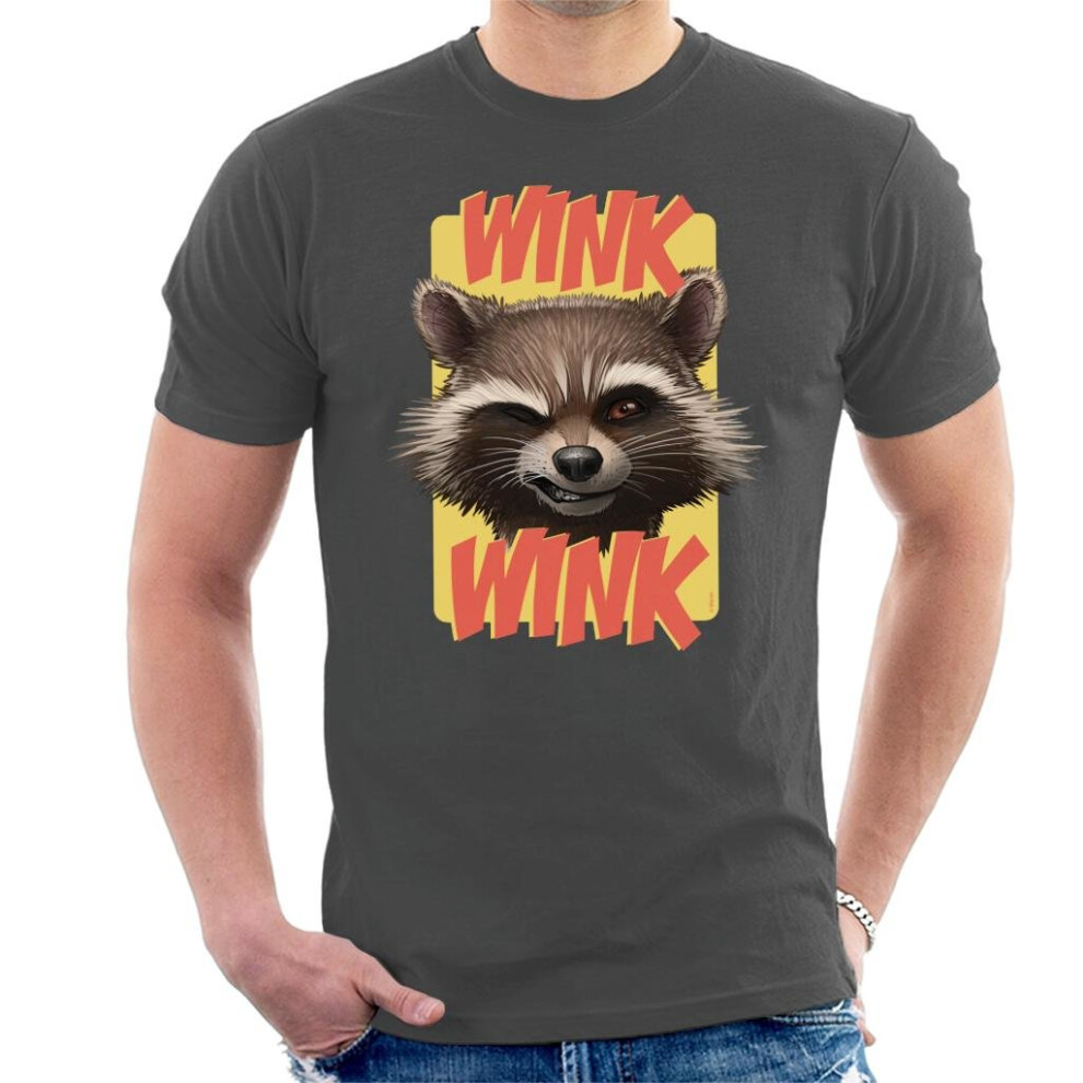 (X-Large, Charcoal) Marvel Guardians Of The Galaxy Rocket Raccoon Wink Men's T-Shirt