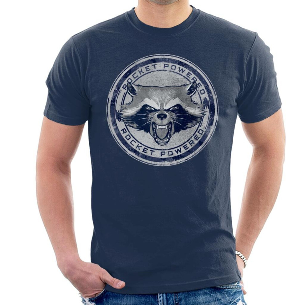 (Large, Navy Blue) Marvel Guardians Of The Galaxy Rocket Powered Raccoon Men's T-Shirt