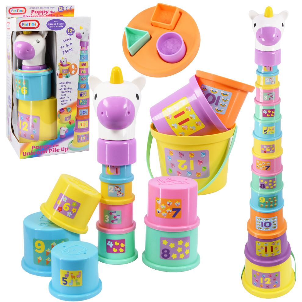 The Magic Toy Shop Poppy The Unicorn Baby Stacking Nesting Cups Blocks & Bucket Activity Fun Toy