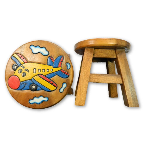 (Aeroplane With Face) Childs Childrens Wooden Stool Hand Made