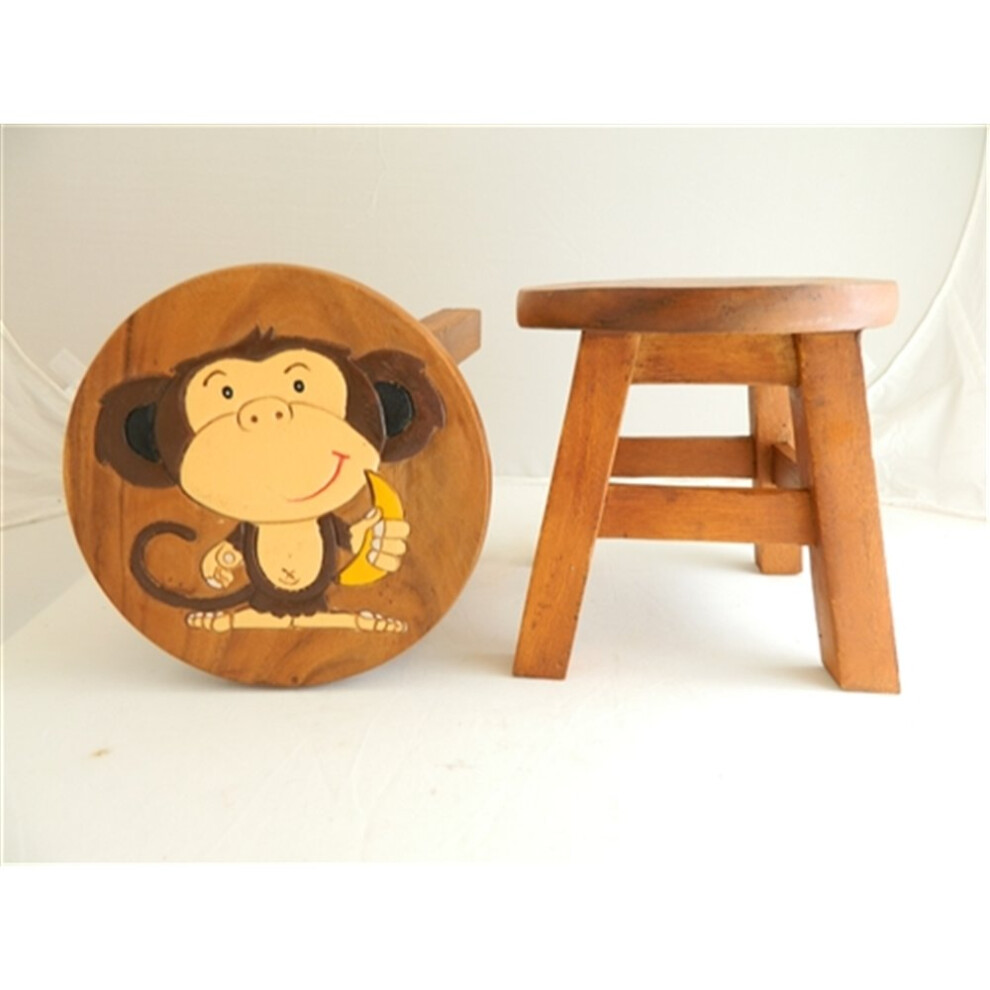 (MONKEY) Childs Childrens Wooden Stool Hand Made-image-OPC-PYHH5N-NEW