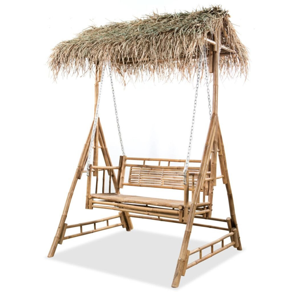 vidaXL 2-Seater Swing Bench with Palm Leaves Bamboo Garden Canopy Seat Hammock