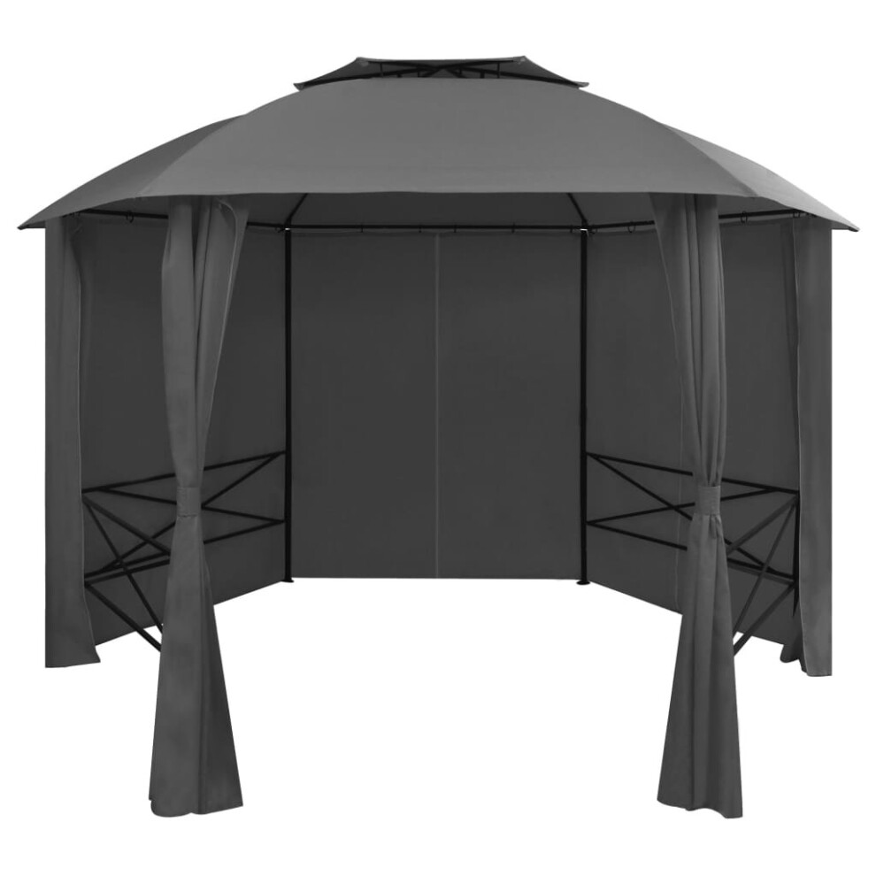 vidaXL Garden Marquee Pavilion Tent with Curtains Hexagonal Gazebo Shelter