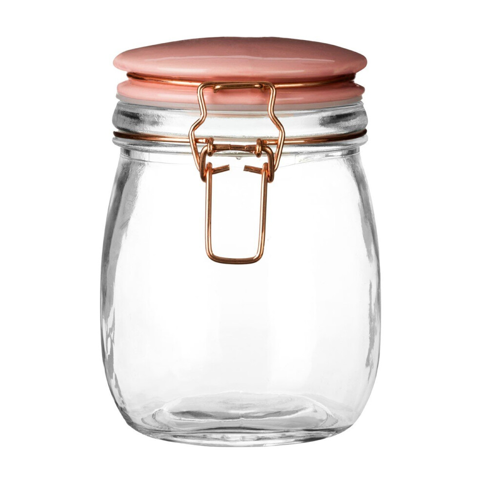 Premier Housewares 750 Ml Glass Storage Jar Pastel Ceramic Lid Pink