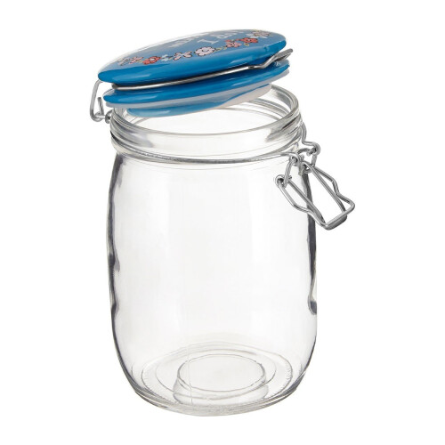 Premier Housewares Pretty Things Glass Storage Jar Blue Ceramic Lid 1000ml 2