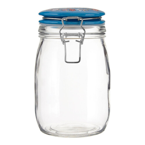 Premier Housewares Pretty Things Glass Storage Jar Blue Ceramic Lid 1000ml