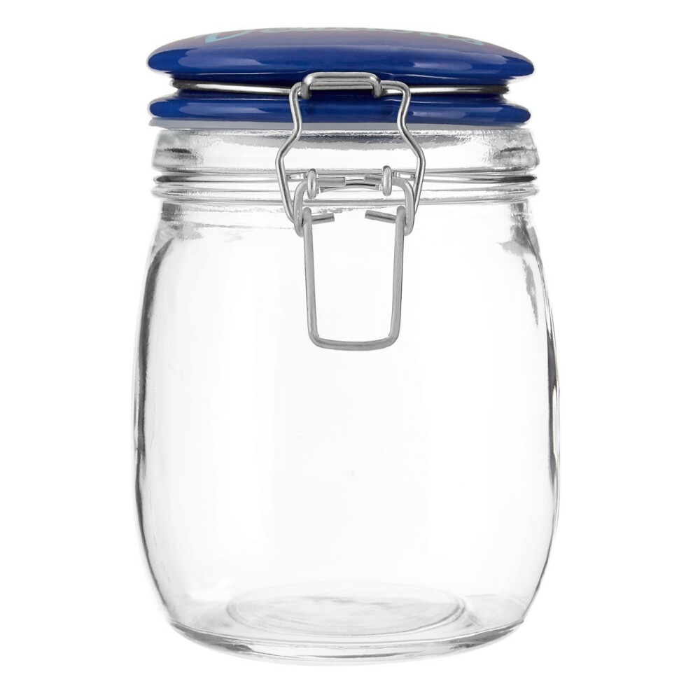 Premier Housewares Pretty Things Glass Storage Jar Ceramic Lid, 750 Ml Blue