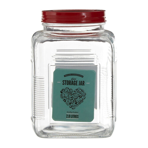 Premier Housewares 2000 ml Glass Storage Jar Assorted Coloured Lids 2