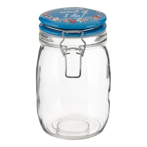 Premier Housewares Pretty Things Glass Storage Jar Blue Ceramic Lid 1000ml 1