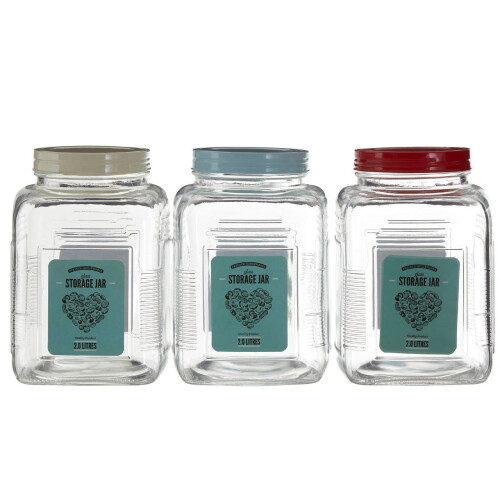 2000 ml Glass Storage Jar Assorted Coloured Lids