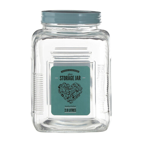 Premier Housewares 2000 ml Glass Storage Jar Assorted Coloured Lids 1