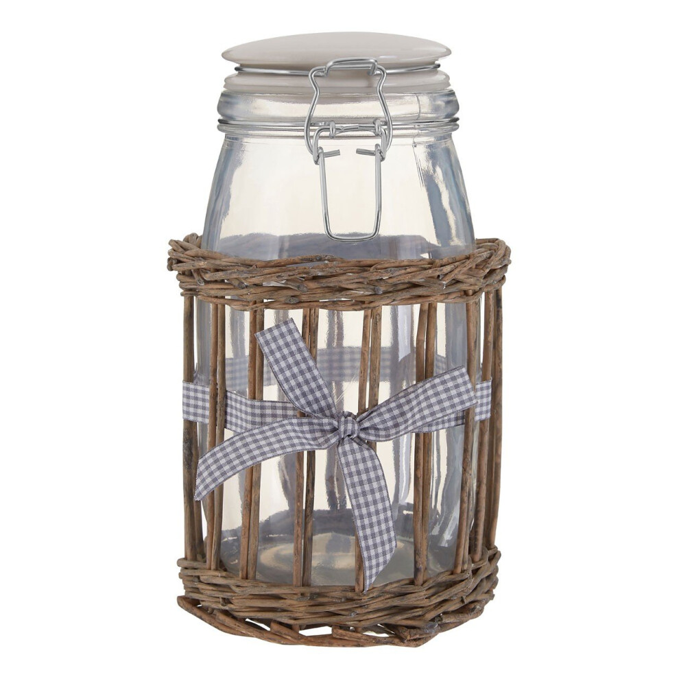 Country Cottage Glass Storage Jar 1500 ml With Willow Basket