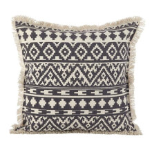 Saro Lifestyle 2152.GY20S Aztec Tribal Design Fringe Trim Cotton Down Filled Throw Pillow - Grey