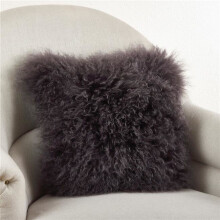Saro Lifestyle 3564.GY16S 16 in. Square Wool Mongolian Lamb Fur Throw Pillow, Grey