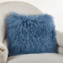 Saro Lifestyle 3564.BG20S 20 in. Square Wool Mongolian Lamb Fur Throw Pillow, Blue & Grey